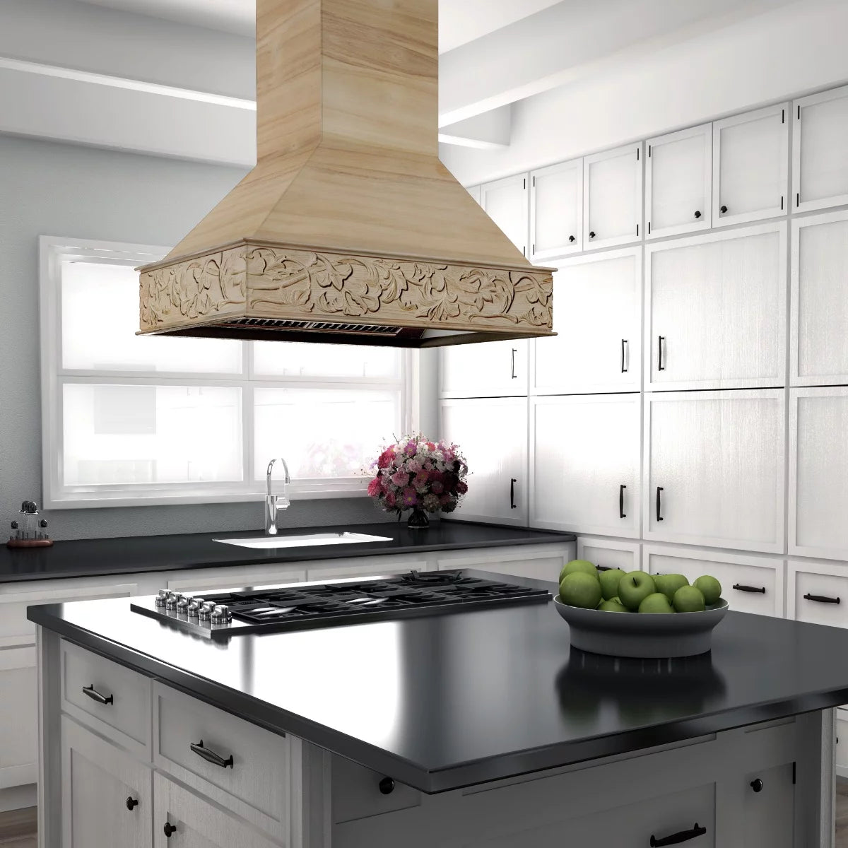 36 in. Unfinished Wooden Island Mount Range Hood V3439