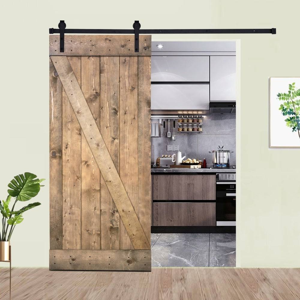 Paneled Wood Barn Door with Installation Hardware Kit X7235