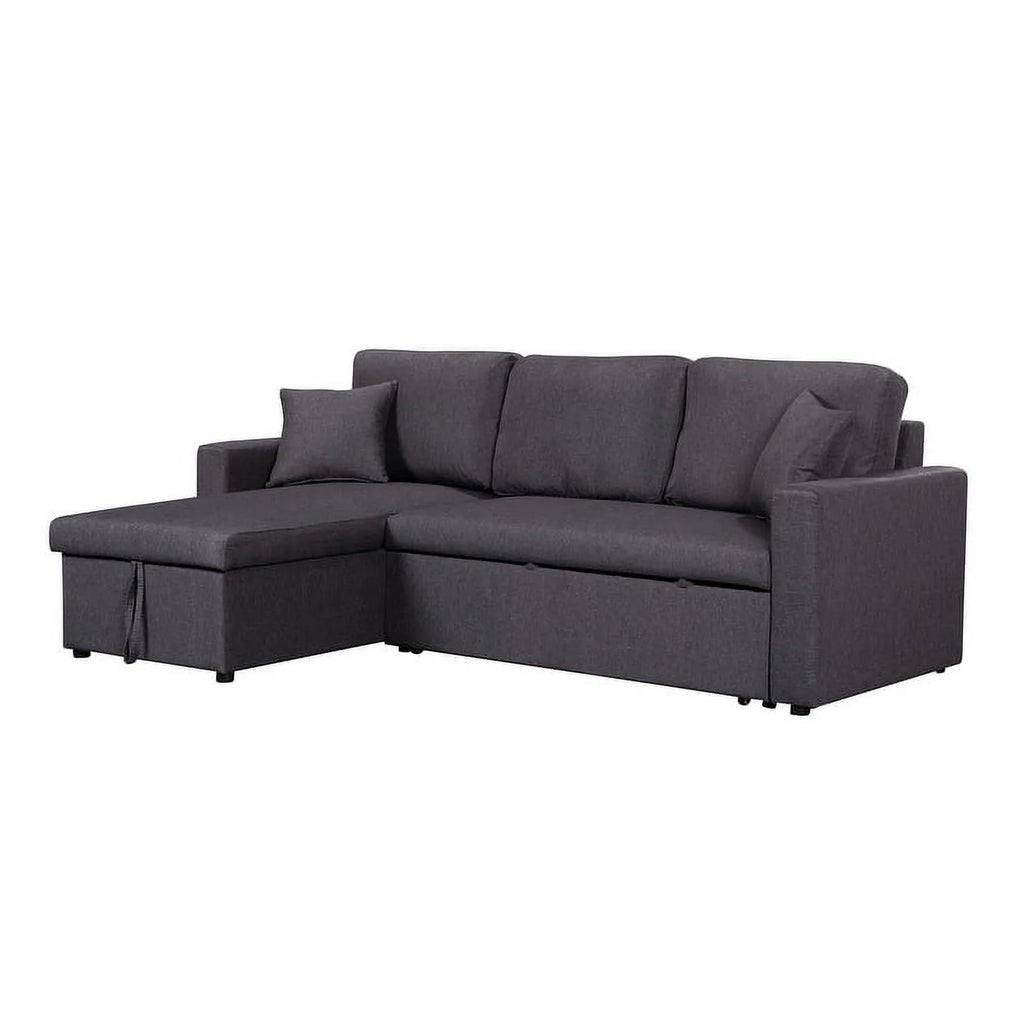 Pink Linen Reversible Sleeper Sectional Sofa with Storage Chaise Z465