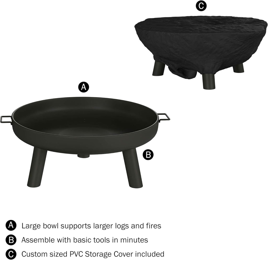 27.5-Inch Black Outdoor Wood Burning Fire Pit with Cover D174