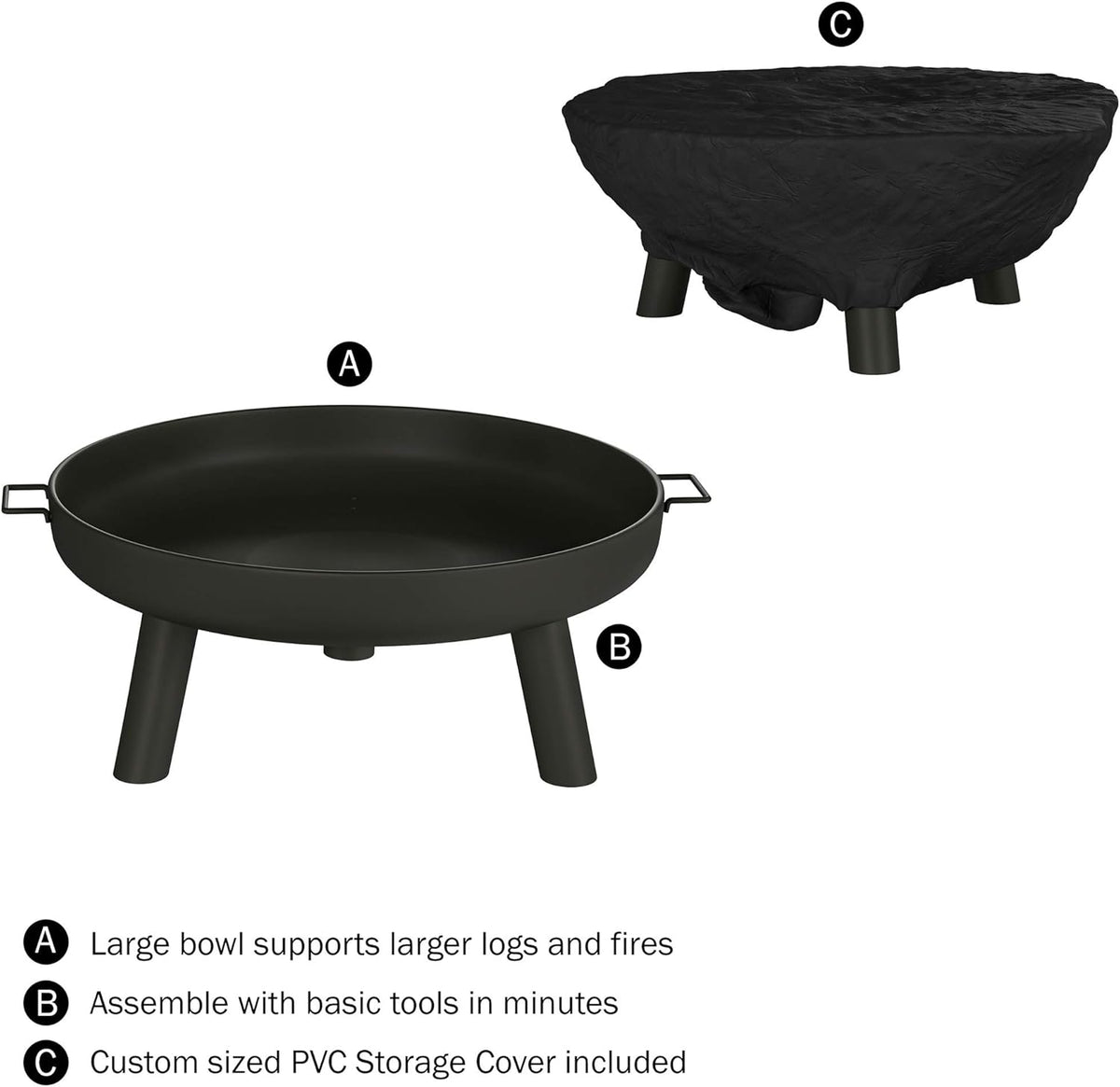 27.5-Inch Black Outdoor Wood Burning Fire Pit with Cover D174