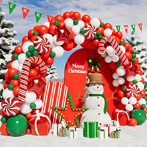 Christmas Balloon Garland Arch Kit with Green Red White Candy Balloons L5136