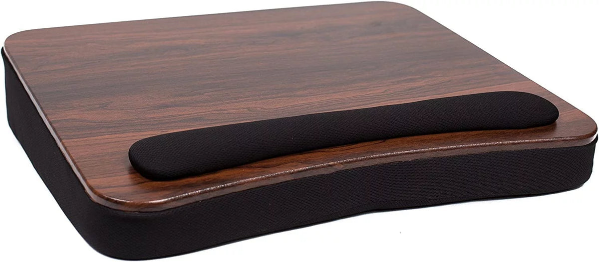 Memory Foam Lap Desk with Wrist Rest, Fits 17" Laptops, Black Wood Top R63793
