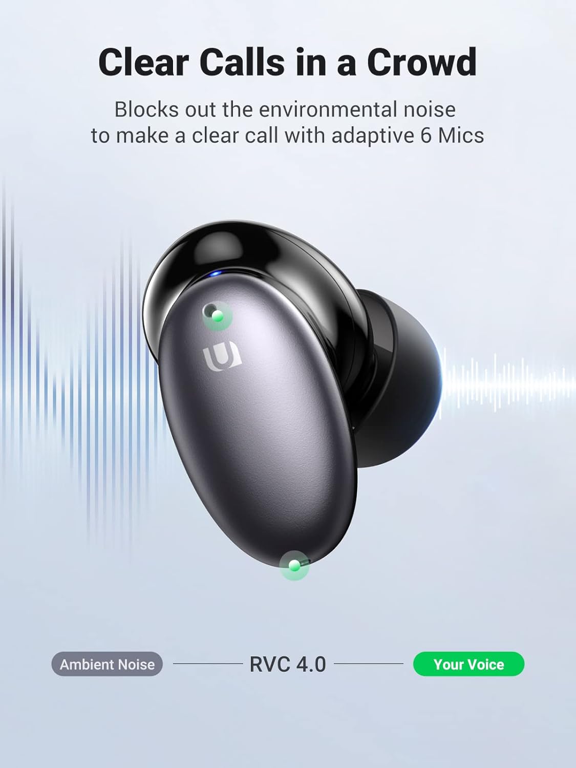Hybrid Active Noise Cancelling Wireless Earbuds with 6 Mics ENC, 10mm Driver, Touch Control, 26H Playtime D640