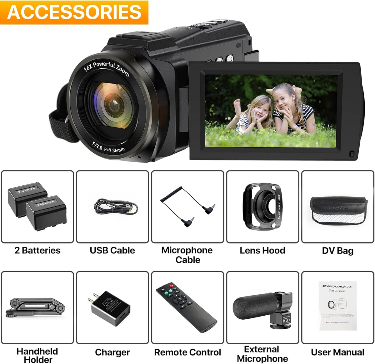 4K Camcorder UHD WiFi IR Night Version 48MP 30FPS 16X Digital Zoom 3 Touch Screen Camera U478763