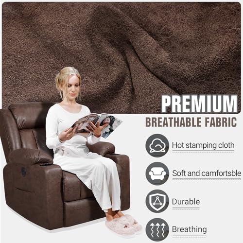 Brown Massage Rocking Recliner Chair with Heat and USB E950033