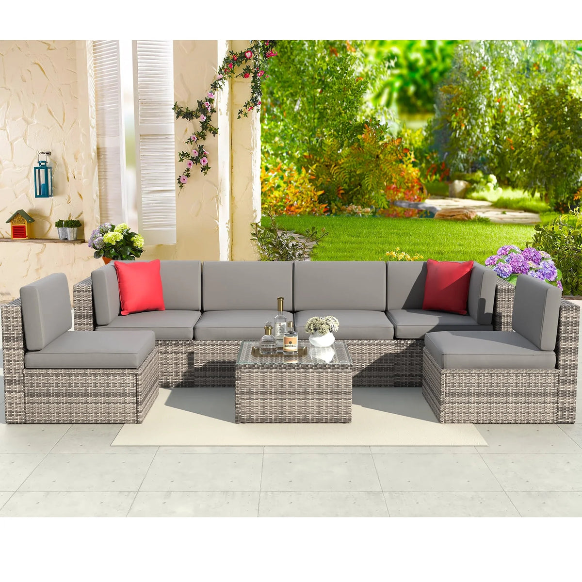 8 PCS Outdoor Patio Furniture Set with Fire Pit Table H405497