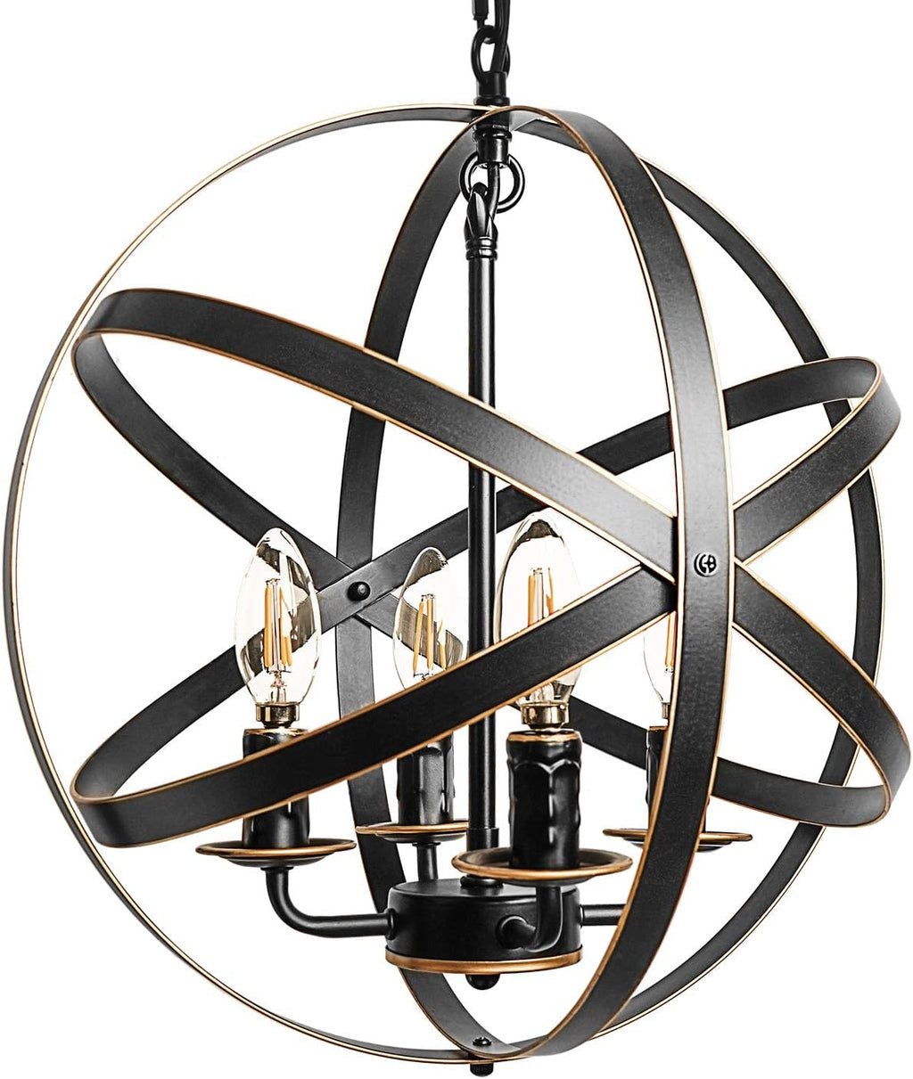 4-Light Black Pendant Lighting with Spherical Shade D646366