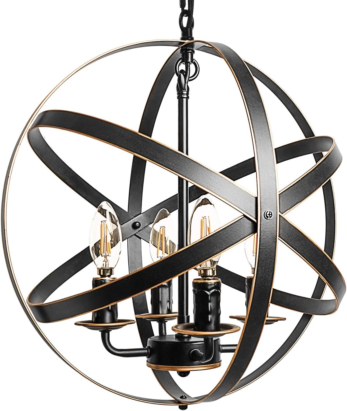 4-Light Black Pendant Lighting with Spherical Shade D646366