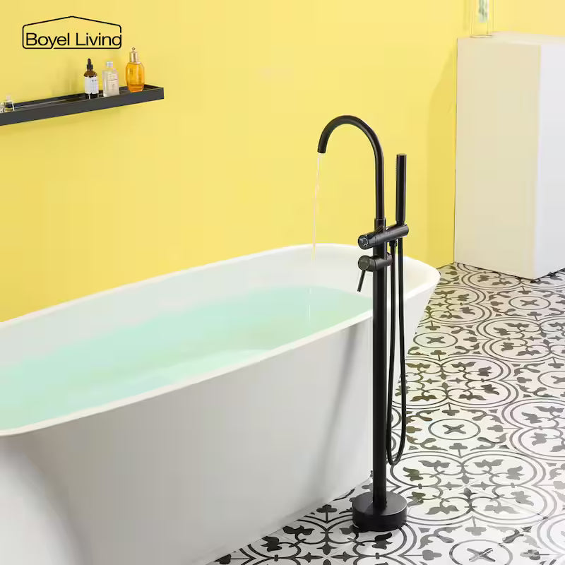 2-Handle Freestanding Bathtub Faucet with Handheld Shower Matte Black H86303