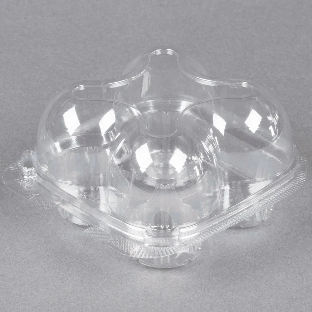 4 Compartment Clear Hinged High Dome Cupcake Container I893