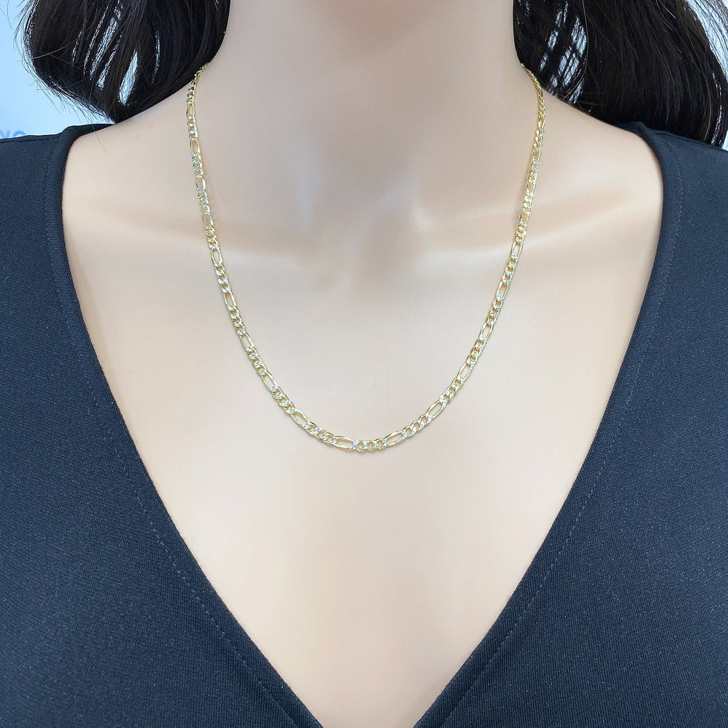 18K Gold Over Silver Diamond-Cut Figaro Chain Necklace W227
