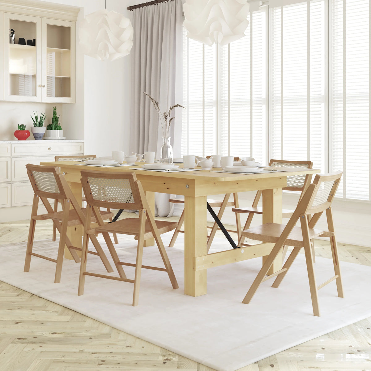 Set of 2 Cane Rattan Folding Chairs with Solid Wood Frames B178