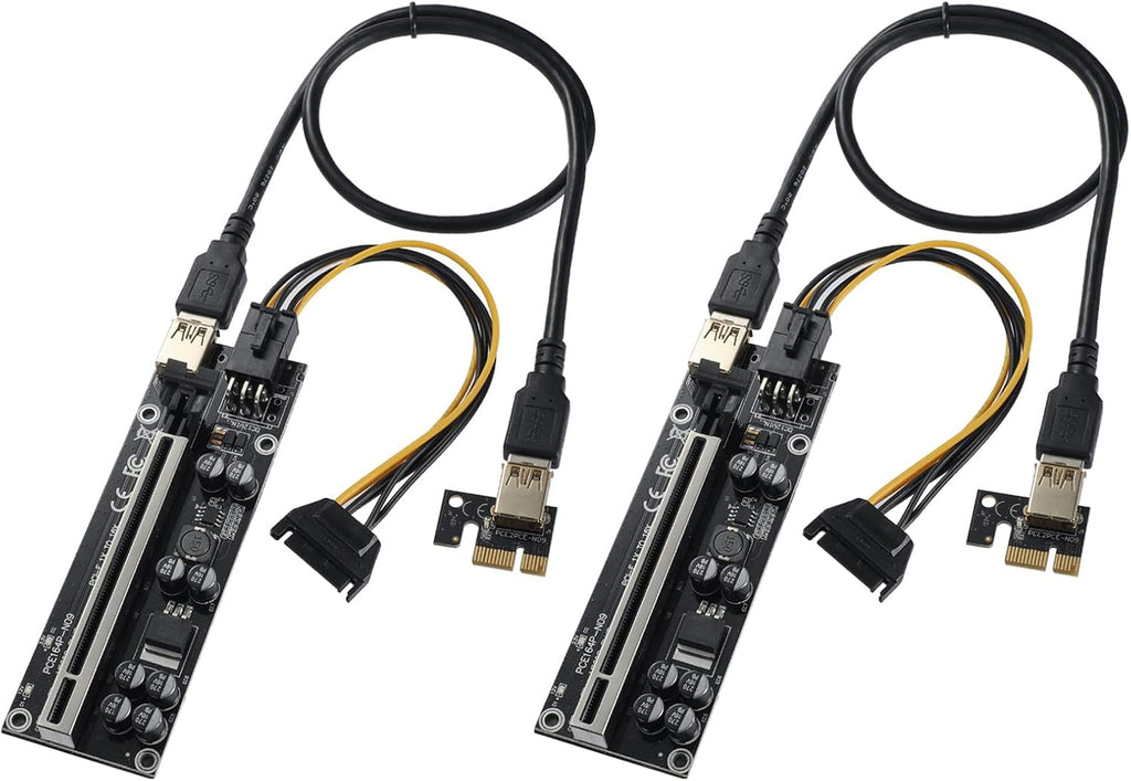 PCI-E 1X to 16X GPU Riser Card Adapter with 6PIN SATA Power Cable, Black 6 Pack R955