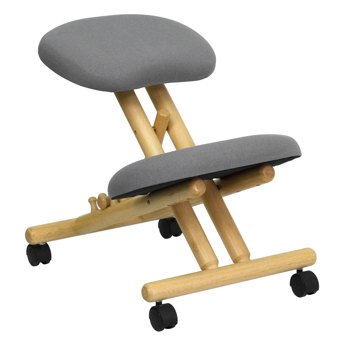 Wooden Ergonomic Kneeling Chair in Gray Fabric J8846