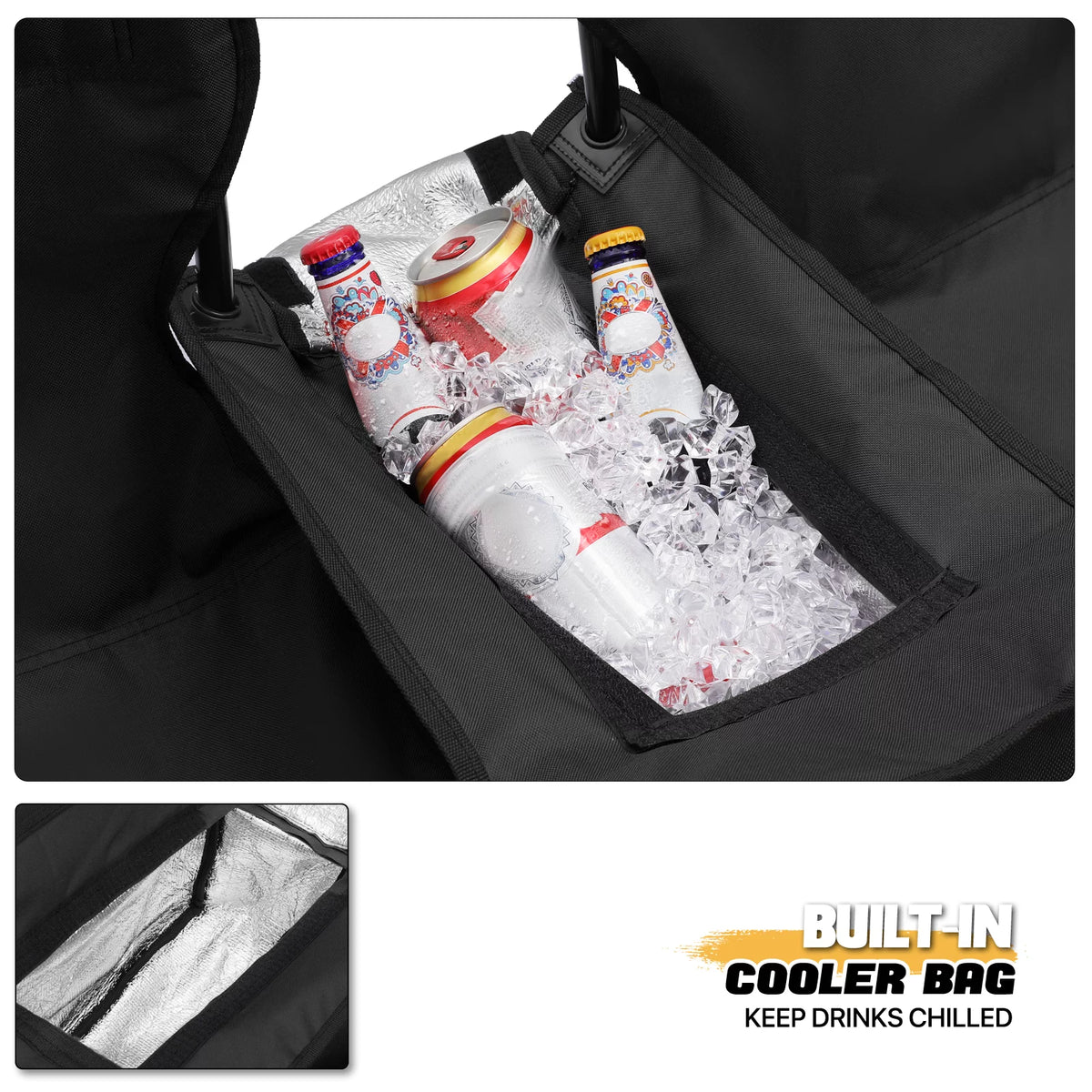 Portable Double Folding Chair with Umbrella, Cooler Bag & Carry Bag, Black E71177