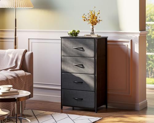 Dark Grey 4 Drawer Fabric Dresser with Wood Top F550
