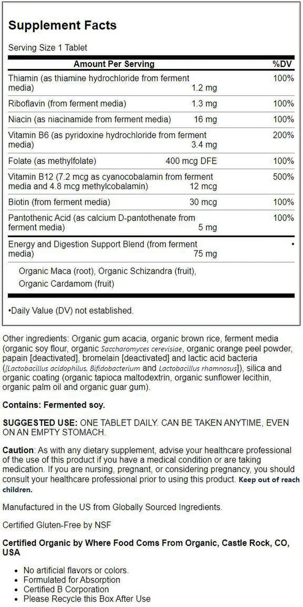 Fermented Coenzyme B Complex 90 Vegan Tablets P990