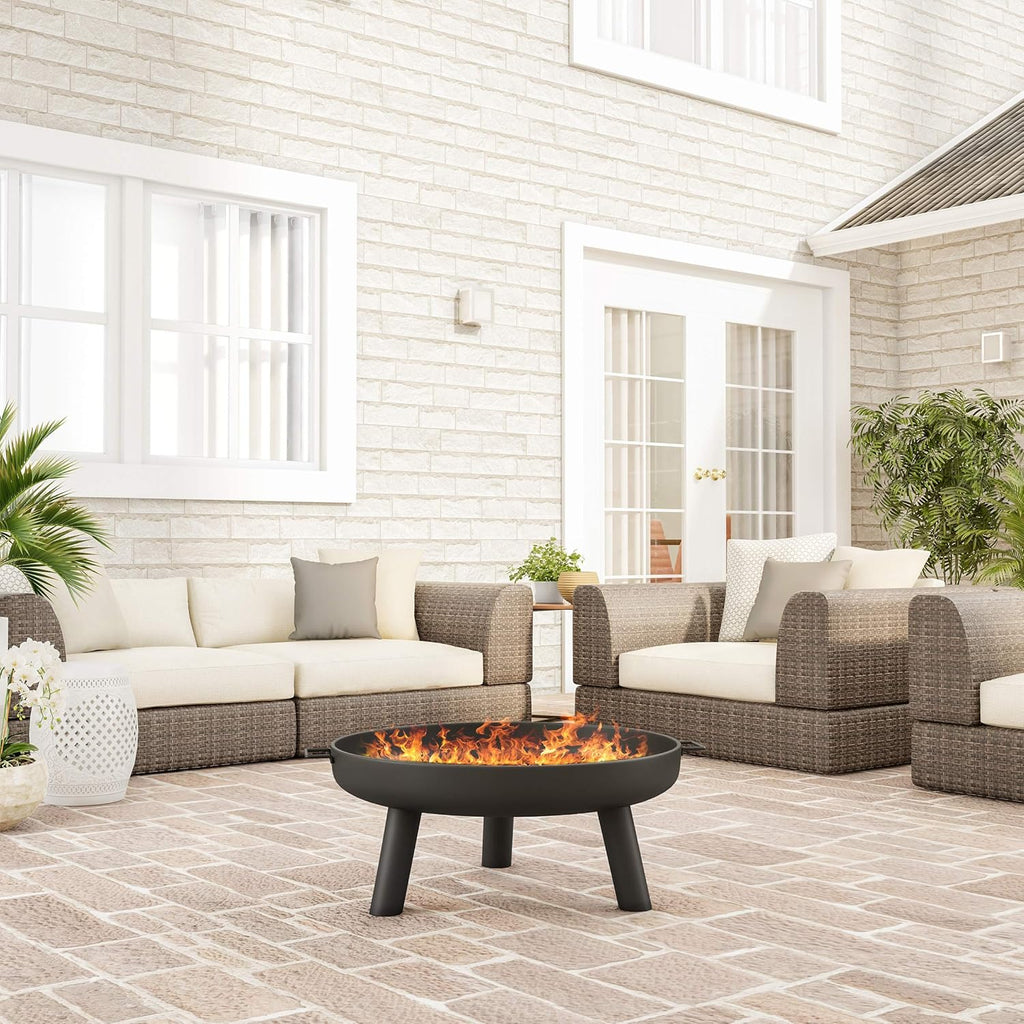 27.5-Inch Black Outdoor Wood Burning Fire Pit with Cover D174