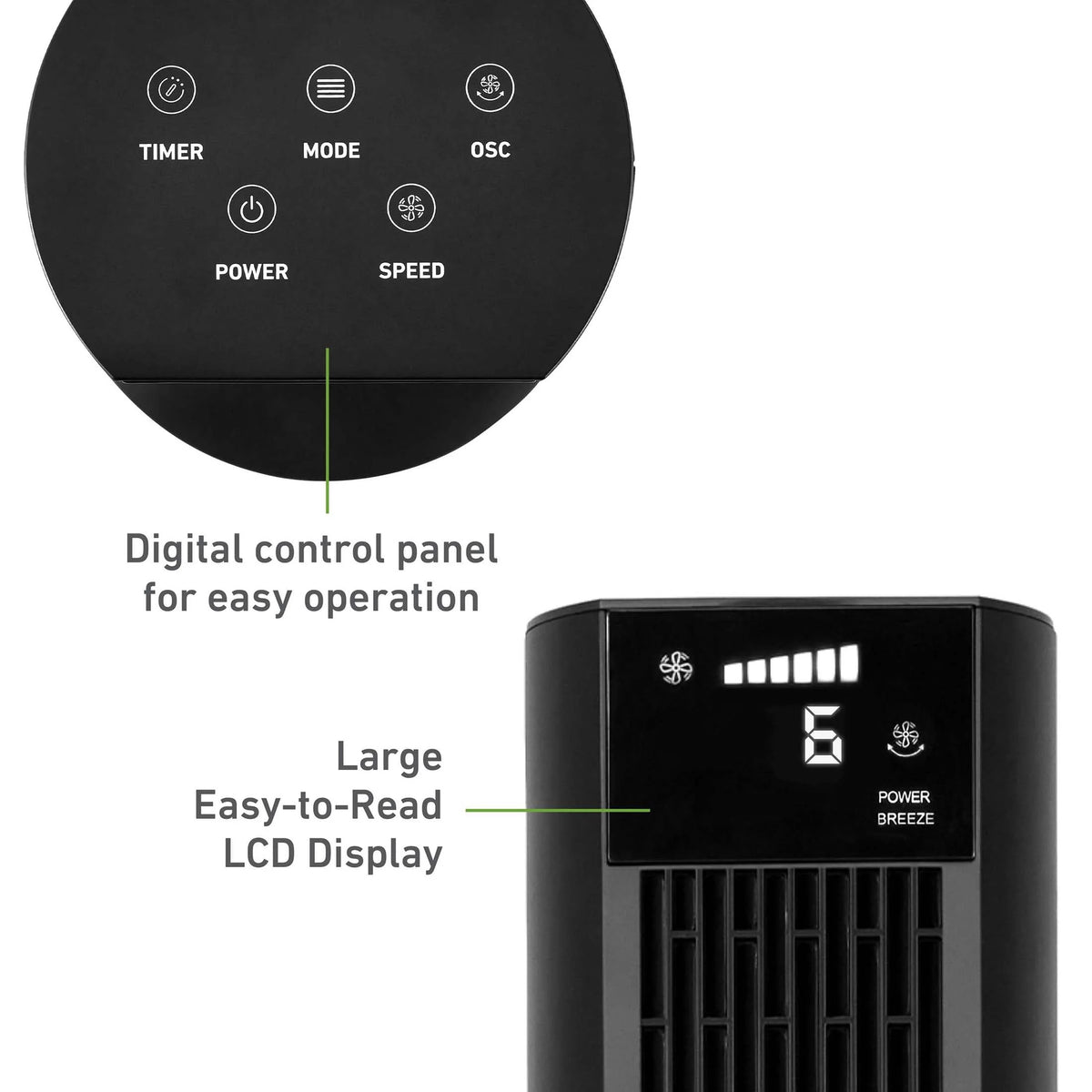 Black Oscillating Digital Tower Fan P1372