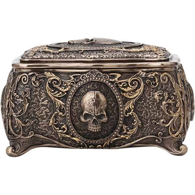 Metallic Bronze Finished Human Skull Cameo Design Trinket Box R53348