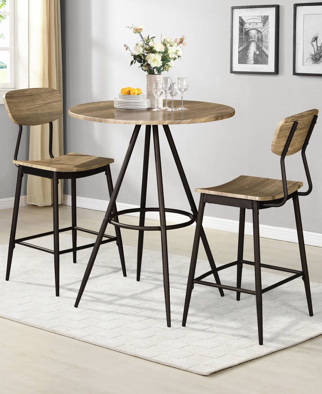 3-Piece Counter Dining Set Gray T5105