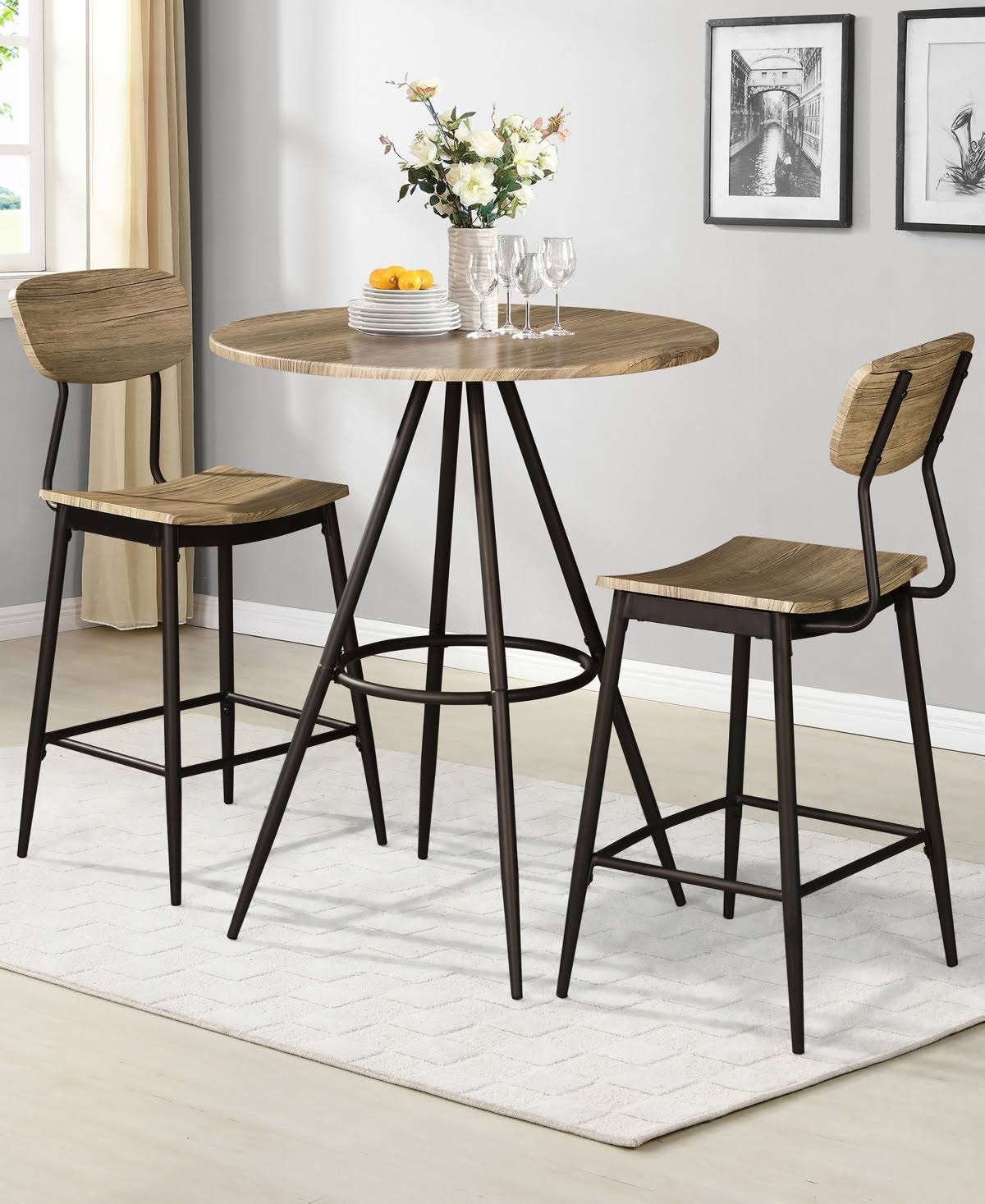 3-Piece Counter Dining Set Gray T5105