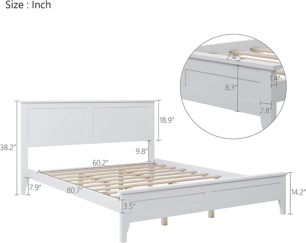 White Pine Queen Size Wood Platform Bed Frame with Headboard U743614