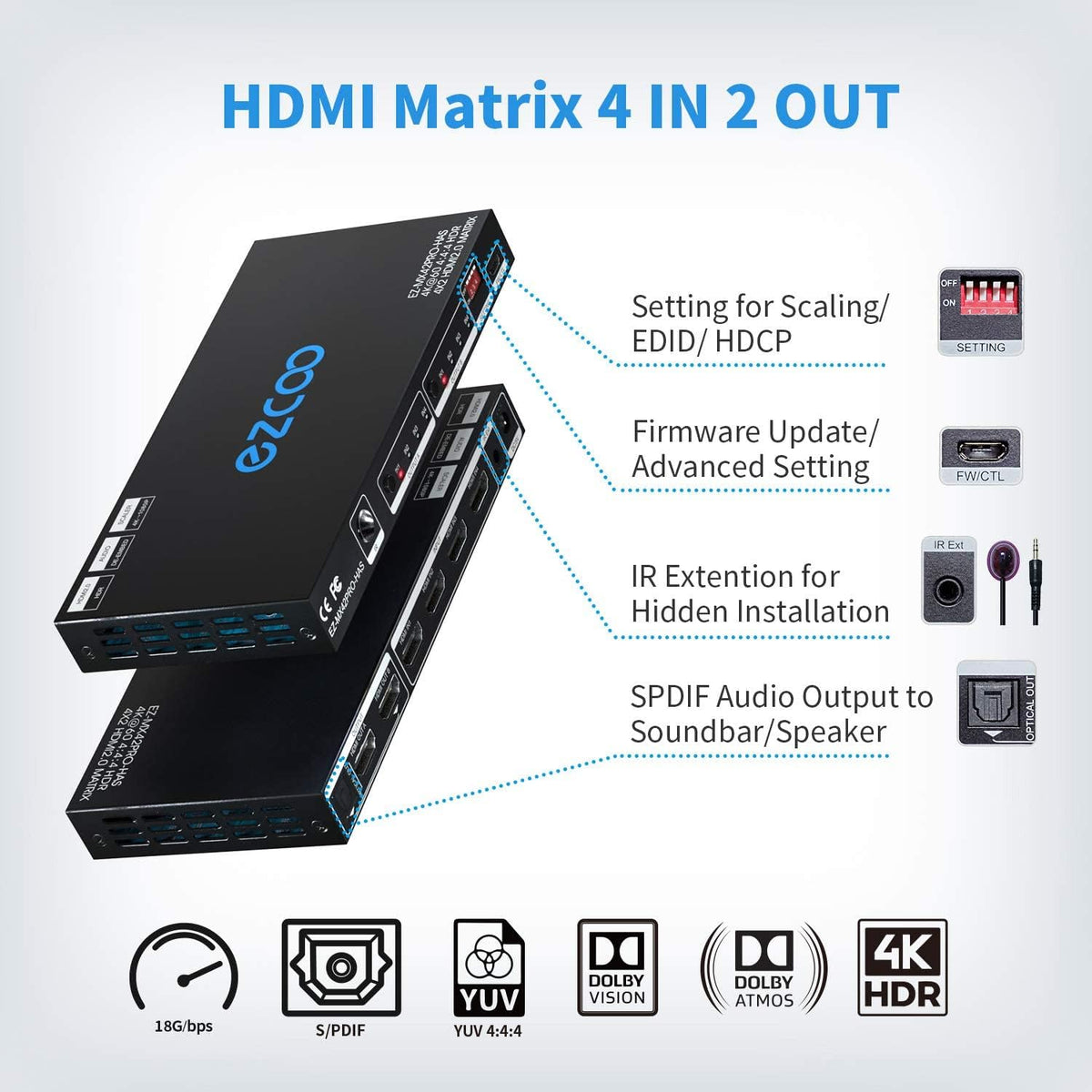 4 In 2 Out 4K 60Hz HDMI Matrix J602