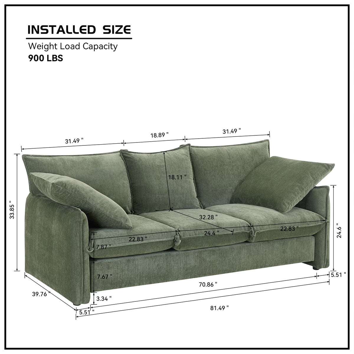 Mid-century 3 Seater Green Sofa K87166
