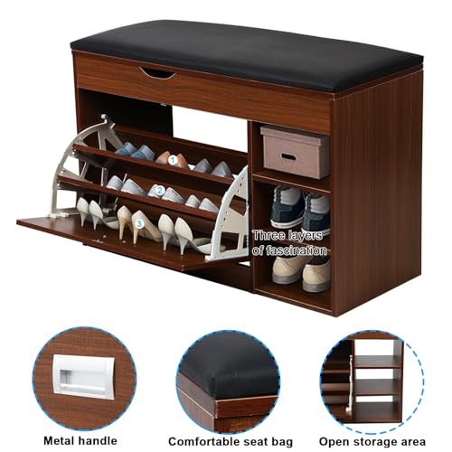 Shoe Storage Cabinet with Flip Drawers, 3 Tiers, Wooden K188