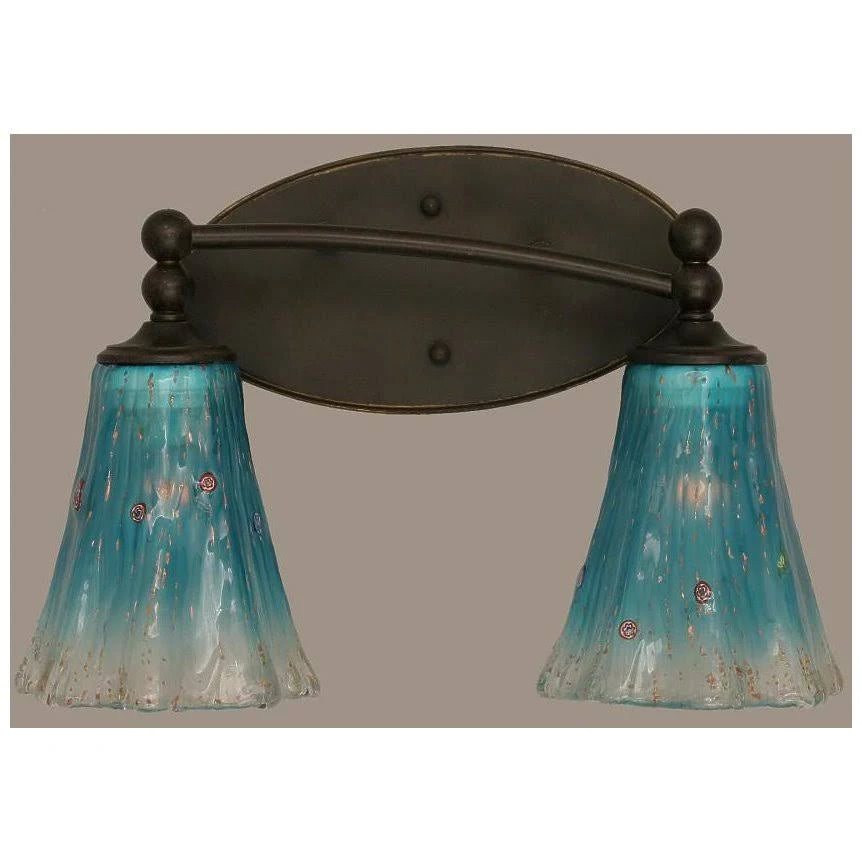 Two Light Bath Bar Dark Granite Finish with Teal Crystal Glass X213093