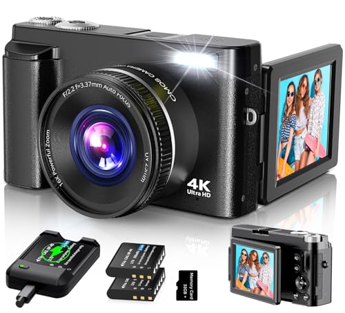 4K 48MP Compact Digital Camera with 16X Zoom, Black H340