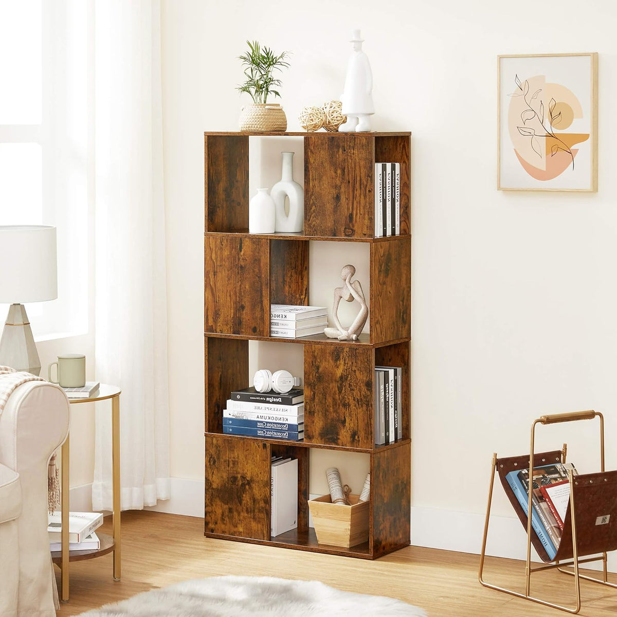 Rustic Brown Bookcase with Open Closed Shelf T768576