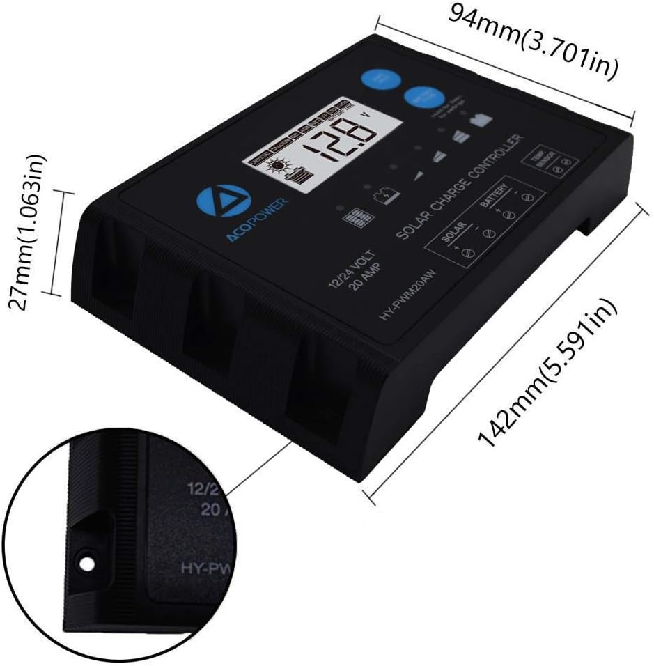 200 Watt Monocrystalline Solar Panel Kit with 20A PWM LCD Charge Controller C9514