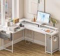 95” L-Shaped Computer Desk with LED Light and Power Outlet, Black H332278