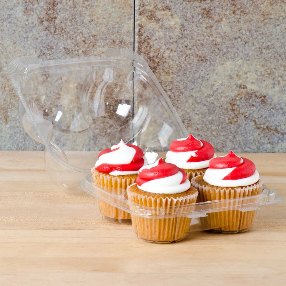 4 Compartment Clear Hinged High Dome Cupcake Container I893