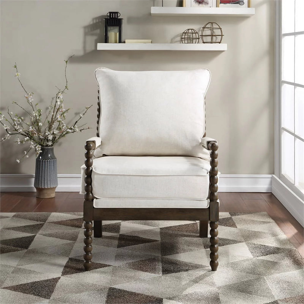 2 Piece Linen Fabric Spindle Chair Set with Wood Frame in Beige F135245