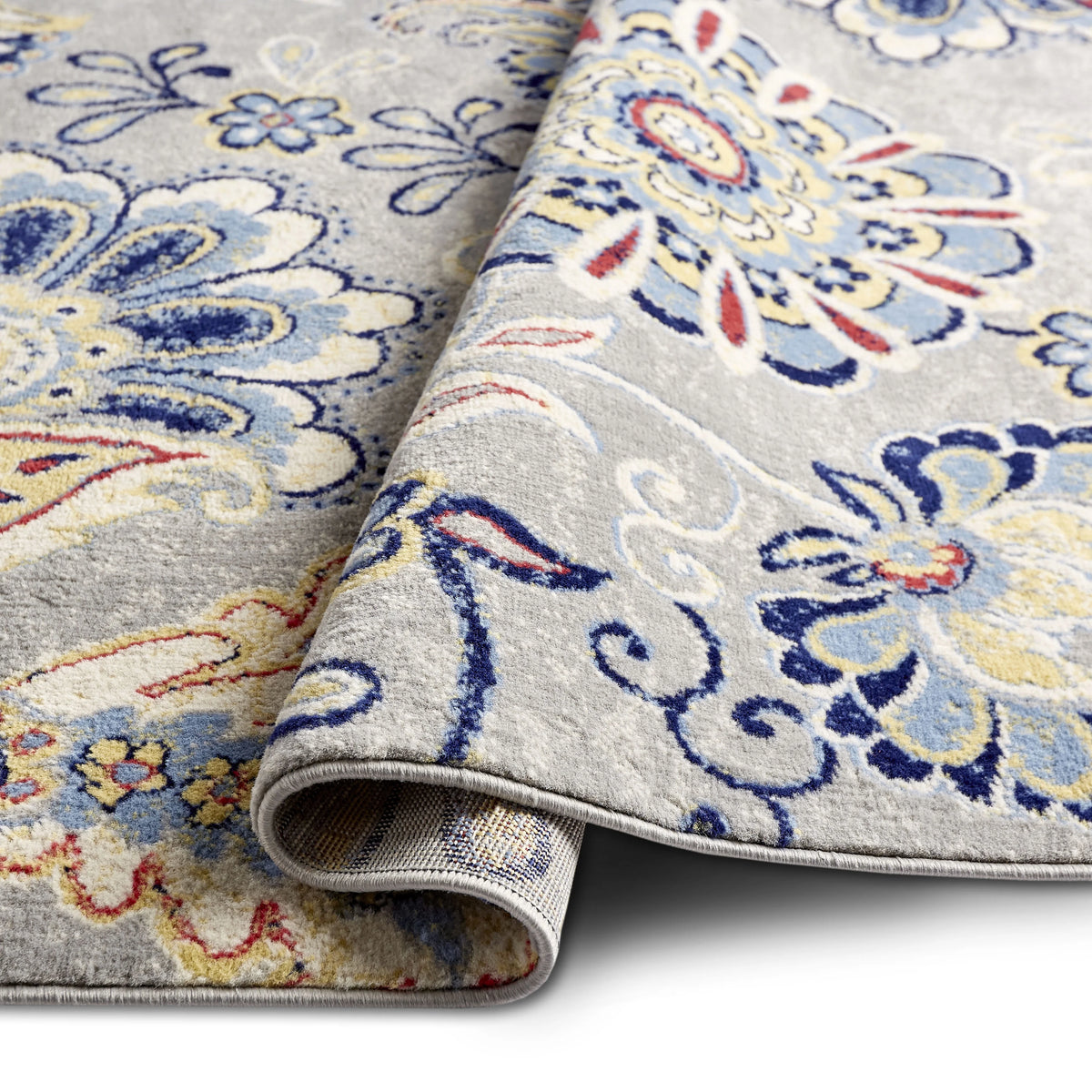Grey/Red Bohemian Floral Area Rug 5'3"x7'2" R504