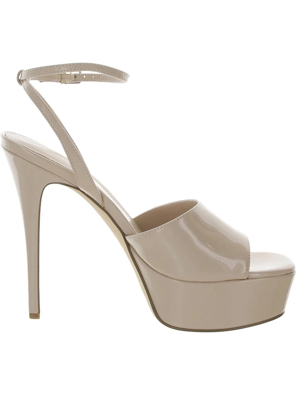 Beige Patent Ankle Strap Square Toe Stiletto Heeled Sandal S9437
