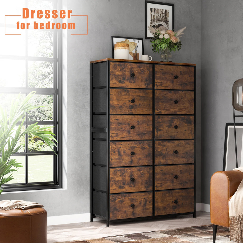 Set of 2 12 Drawer Fabric Dresser Z1924
