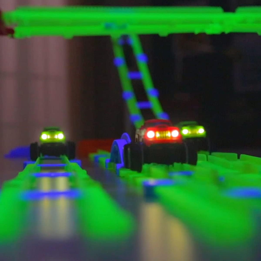 48 Pcs Glow in The Dark Race Car Track with 2 Cars L556749