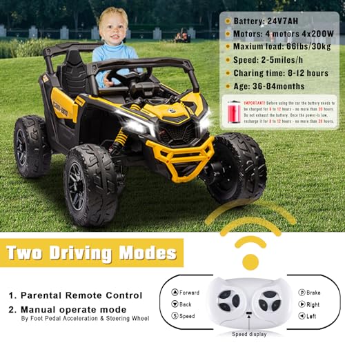 Orange 24V Ride On Toys UTV for Kids 2 Seats Remote Control 4 Wheeler Quad Off-Road 7AH Battery Powered 2WD/4WD H878