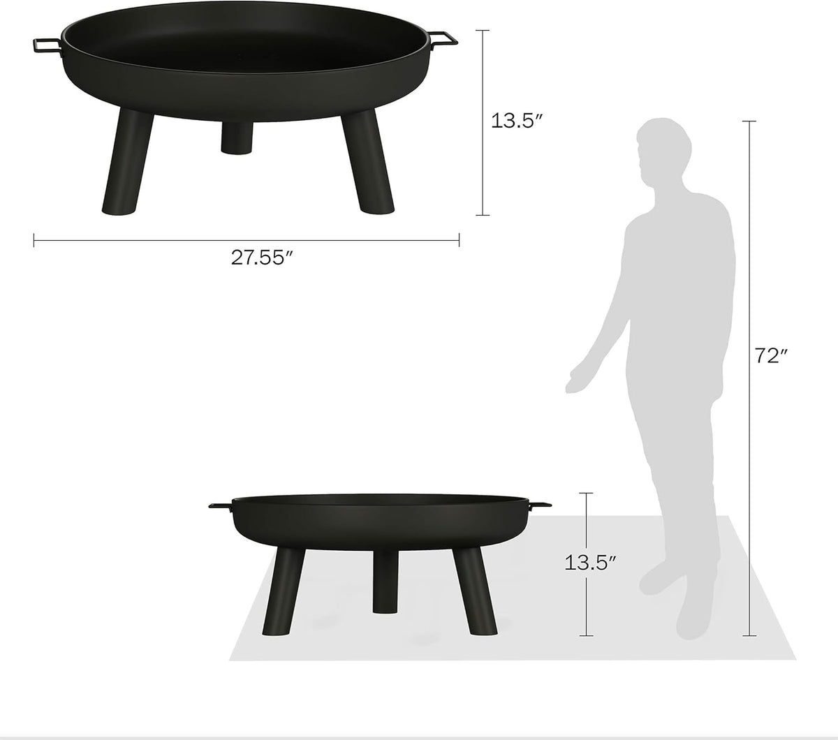 27.5-Inch Black Outdoor Wood Burning Fire Pit with Cover D174