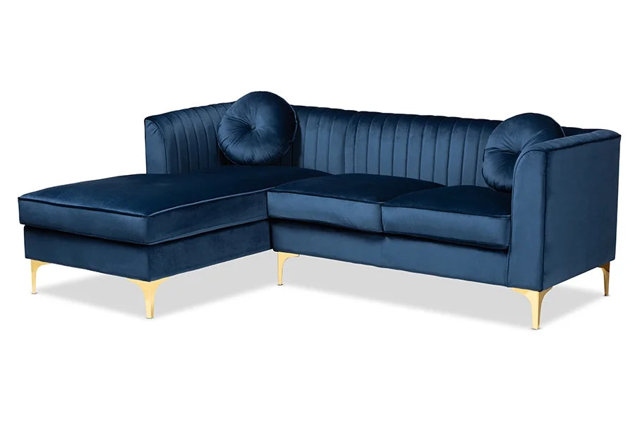 Navy Blue Velvet Sectional Sofa R4061
