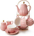16-Piece Coffee Cup/Tea Cup Set with Teapot, Sugar Bowl, Cream Pitcher, 4 Cups and Saucers, 4 Teaspoons, Stand E8847