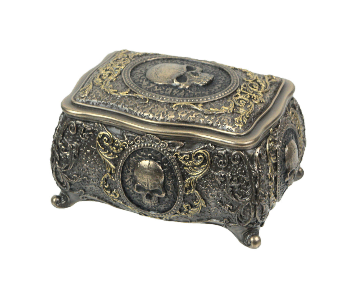 Metallic Bronze Finished Human Skull Cameo Design Trinket Box R53348