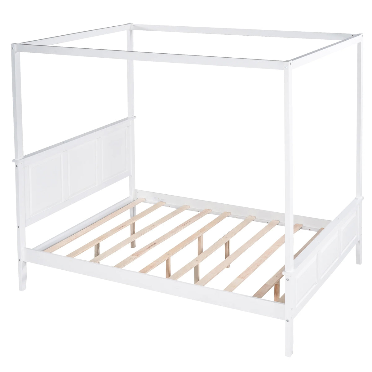 White Wood Queen Size Canopy Platform Bed B7285