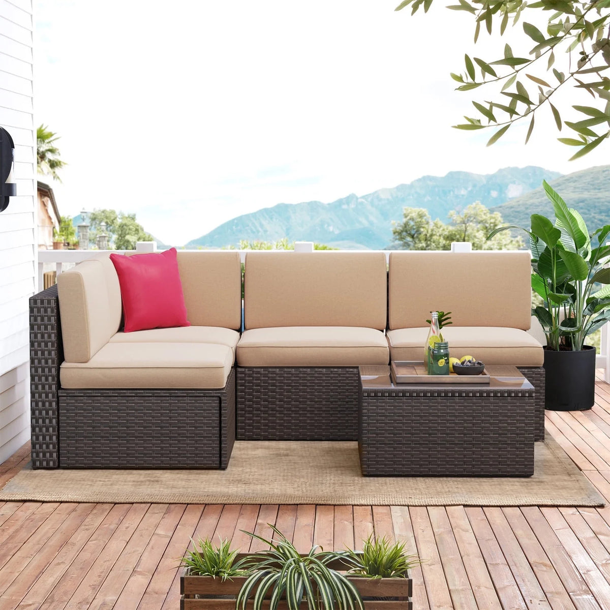 8 PCS Outdoor Patio Furniture Set with Fire Pit Table H405497