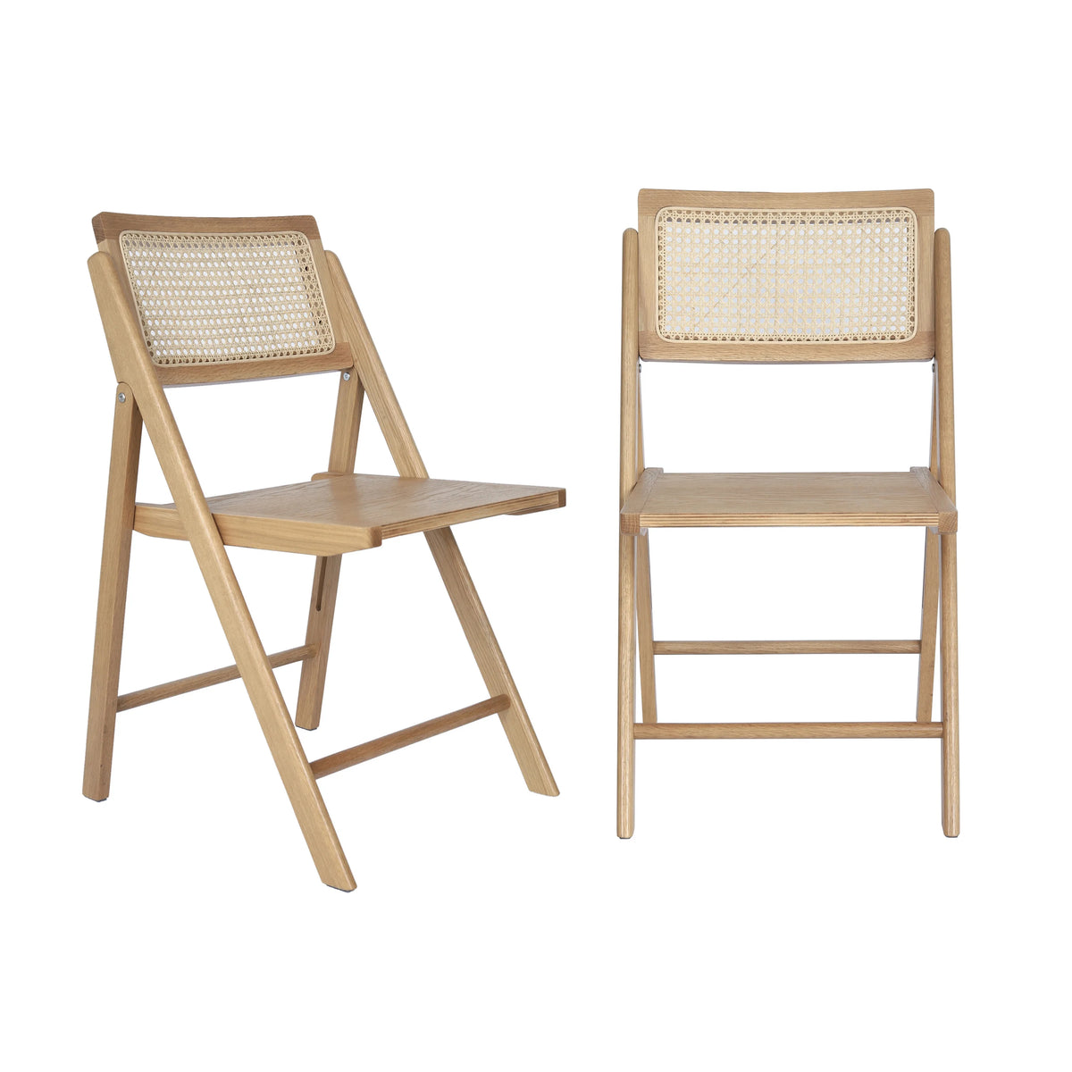Set of 2 Cane Rattan Folding Chairs with Solid Wood Frames B178